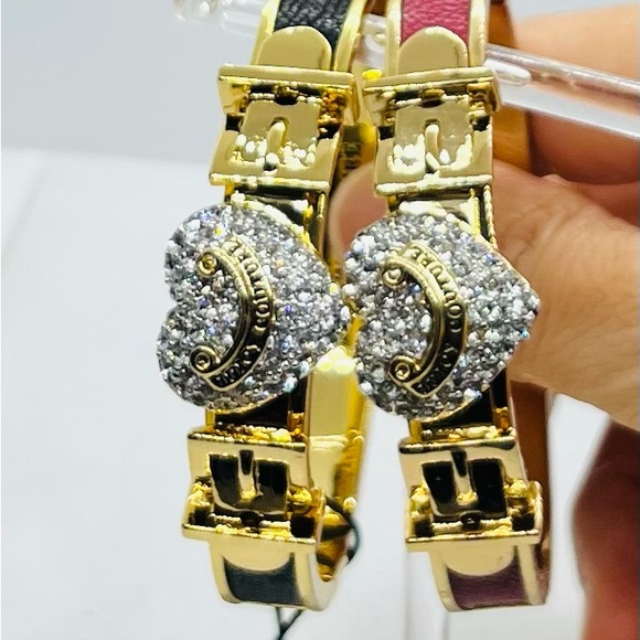 NWT, Juicy Couture Gold-Plated Pink Heart Crystal Bracelet Set of 2 - Picture 6 of 10